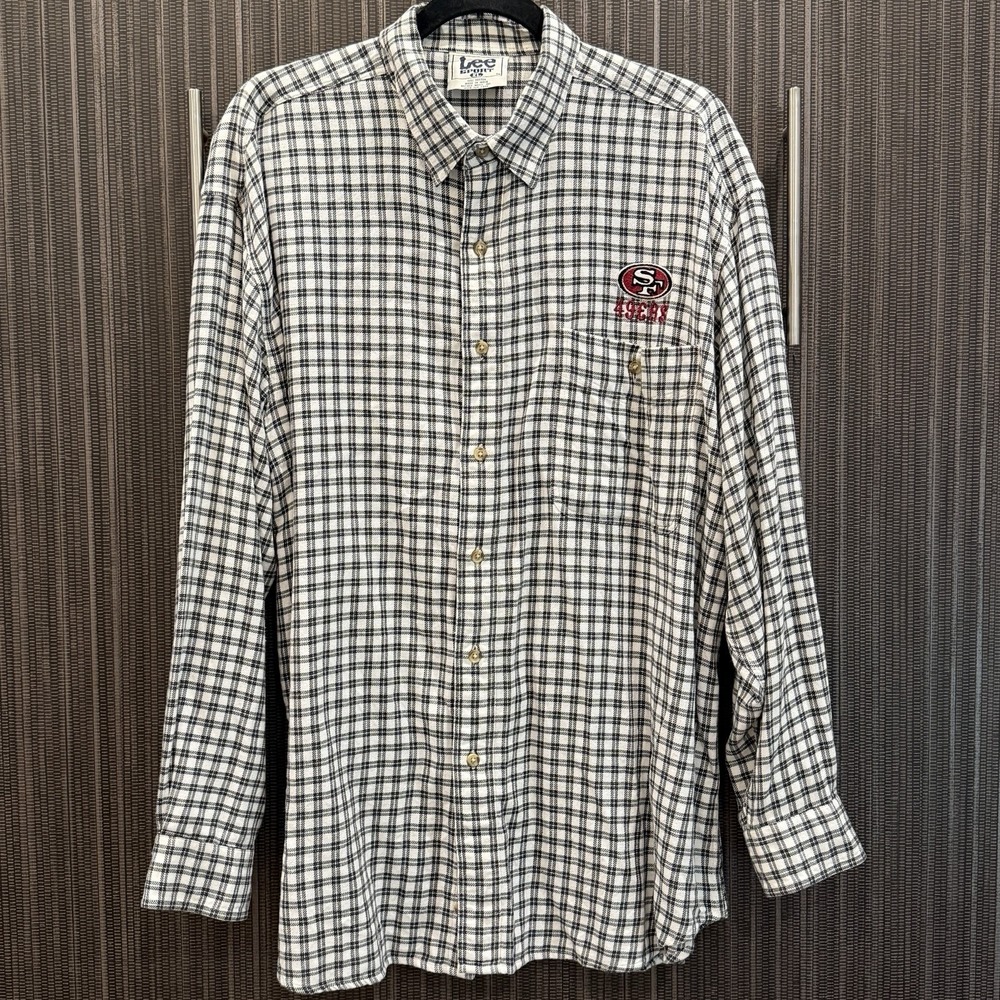 Lee Sport Mens San Francisco 49ers Plaid Button Down Shirt XL Black White‎ NFL